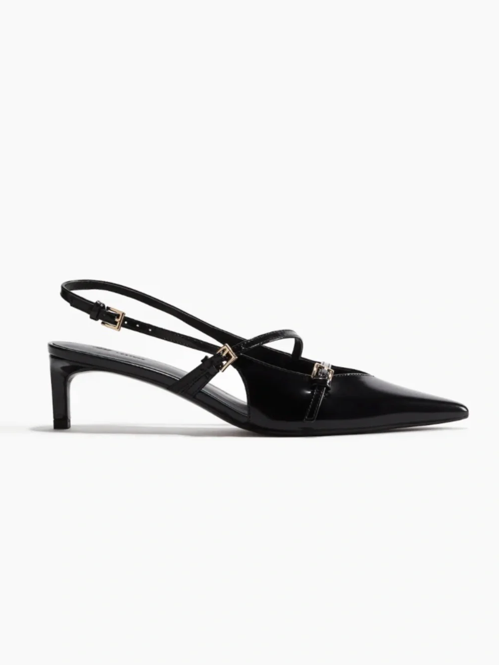 H&M Black Patent Pointed Leather Slingback Heels